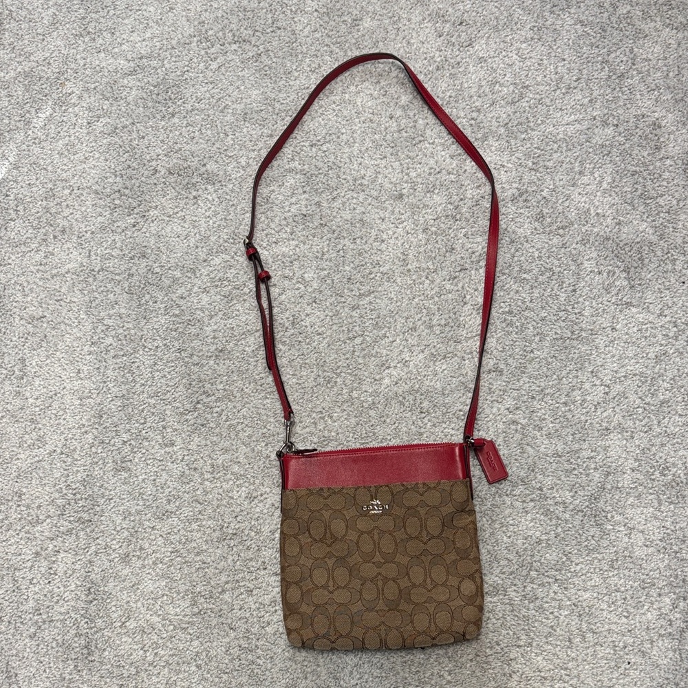 Coach Signature Brown and Red Crossbody Bag